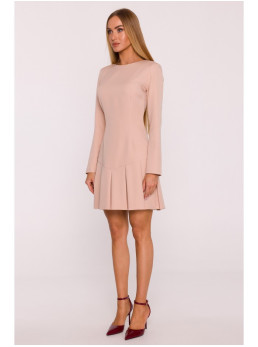 M872 Smėlio spalvos suknelė su atvirkštinėmis klostėmis - smėlio