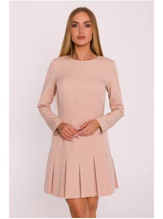 M872 Smėlio spalvos suknelė su atvirkštinėmis klostėmis - smėlio