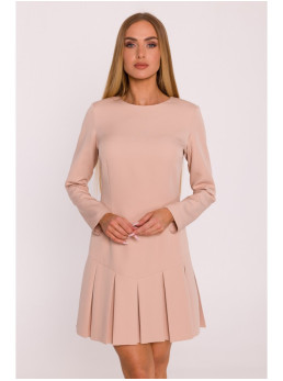 M872 Smėlio spalvos suknelė su atvirkštinėmis klostėmis - smėlio