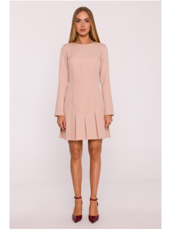 M872 Smėlio spalvos suknelė su atvirkštinėmis klostėmis - smėlio