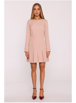 M872 Smėlio spalvos suknelė su atvirkštinėmis klostėmis - smėlio