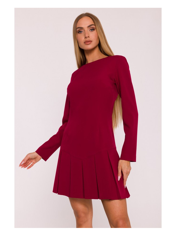 M872 Siaurėjanti suknelė su klostėmis - kaštoninė