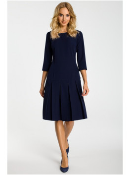 M336 Drop waist dress with pleats - navy blue