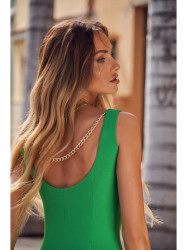 M667 Shaeth dress with decorative chain in the back - green