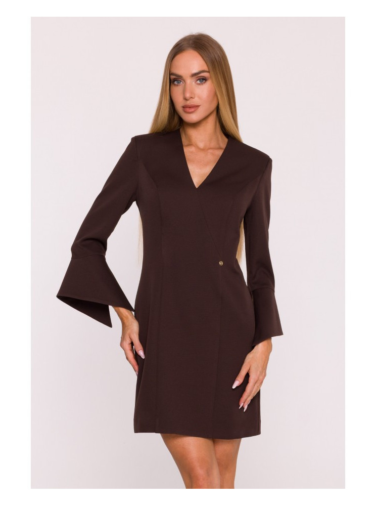 M876 Suknelė su plačiais rankogaliais - ruda