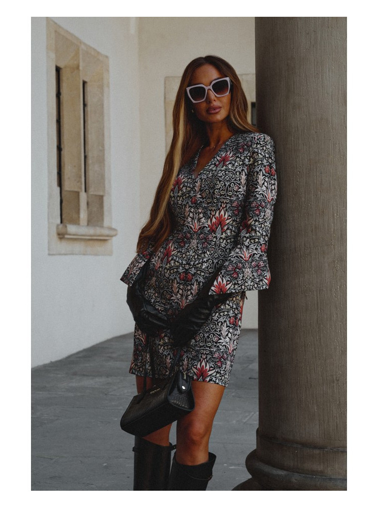 M877 Raštuota suknelė su plačiais rankogaliais - 1 modelis - spalva