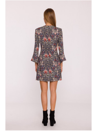 M877 Raštuota suknelė su plačiais rankogaliais - 1 modelis - spalva