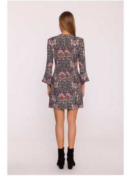 M877 Raštuota suknelė su plačiais rankogaliais - 1 modelis - spalva