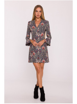 M877 Raštuota suknelė su plačiais rankogaliais - 1 modelis - spalva