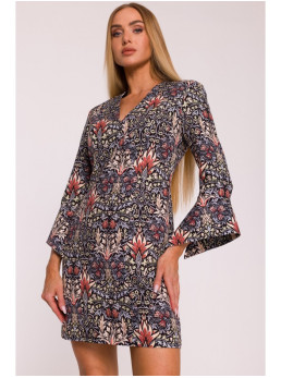 M877 Raštuota suknelė su plačiais rankogaliais - 1 modelis - spalva