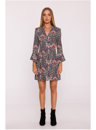 M877 Raštuota suknelė su plačiais rankogaliais - 1 modelis - spalva