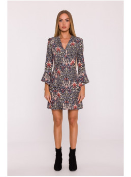 M877 Raštuota suknelė su plačiais rankogaliais - 1 modelis - spalva