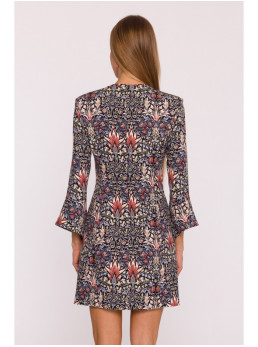 M877 Raštuota suknelė su plačiais rankogaliais - 1 modelis - spalva