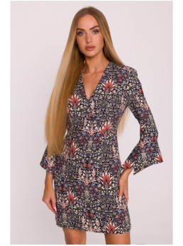 M877 Raštuota suknelė su plačiais rankogaliais - 1 modelis - spalva