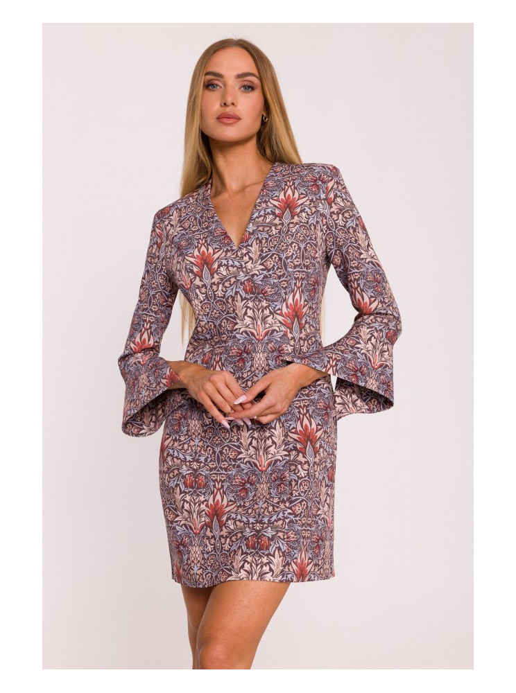 M877 Raštuota suknelė su plačiais rankogaliais - modelis 2 - spalva