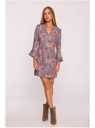 M877 Raštuota suknelė su plačiais rankogaliais - modelis 2 - spalva