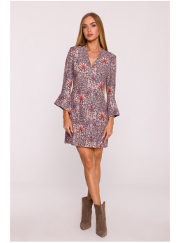 M877 Raštuota suknelė su plačiais rankogaliais - modelis 2 - spalva