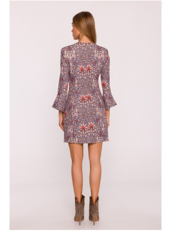 M877 Raštuota suknelė su plačiais rankogaliais - modelis 2 - spalva