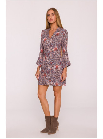 M877 Raštuota suknelė su plačiais rankogaliais - modelis 2 - spalva