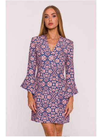 M877 Raštuota suknelė su plačiais rankogaliais - 3 modelis - spalva