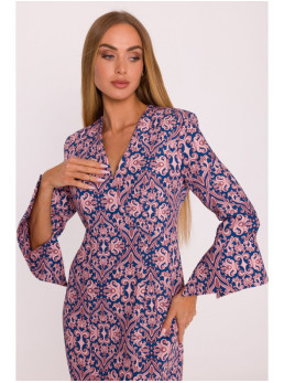 M877 Raštuota suknelė su plačiais rankogaliais - 3 modelis - spalva