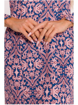 M877 Raštuota suknelė su plačiais rankogaliais - 3 modelis - spalva