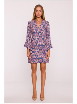 M877 Raštuota suknelė su plačiais rankogaliais - 3 modelis - spalva