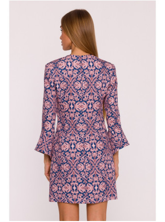 M877 Raštuota suknelė su plačiais rankogaliais - 3 modelis - spalva