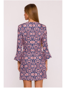 M877 Raštuota suknelė su plačiais rankogaliais - 3 modelis - spalva