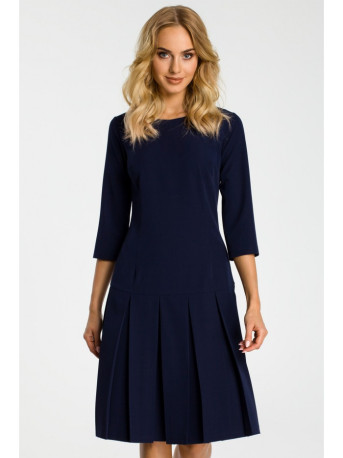 M336 Drop waist dress with pleats - navy blue