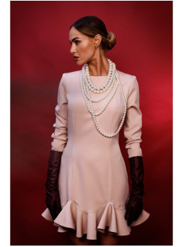 M880 Smėlio spalvos suknelė su raukiniais - smėlio