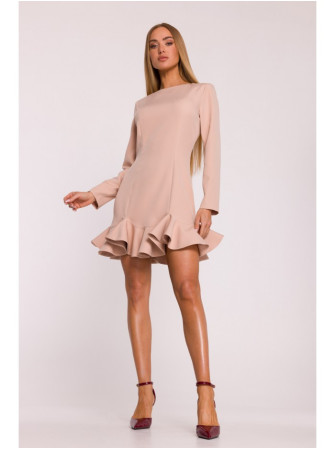 M880 Smėlio spalvos suknelė su raukiniais - smėlio