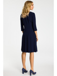 M336 Drop waist dress with pleats - navy blue
