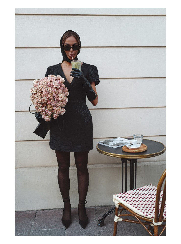 M882 Žakardinė mini suknelė - juoda