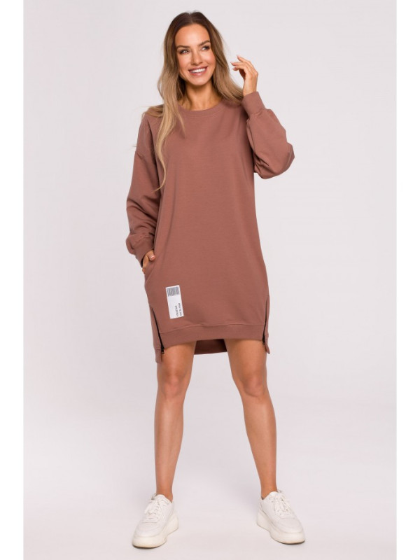 M676 Pullover tunic with zippers - chocolate