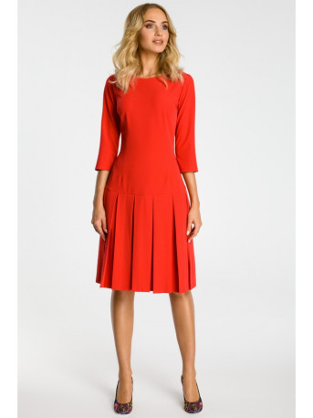 M336 Drop waist dress with pleats - red