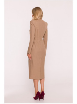 S412 Pieštuko silueto suknelė su dekoratyviniais pečiais - smėlio