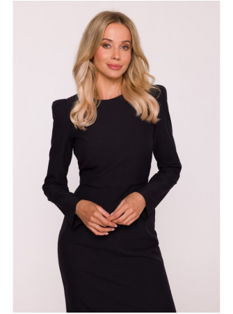 S412 Pieštuko silueto suknelė su dekoratyviniais pečiais - juoda