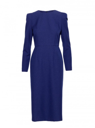 S412 Pieštuko silueto suknelė su dekoratyviniais pečiais - mėlyna