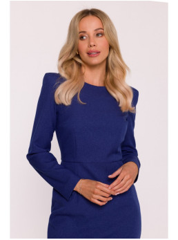 S412 Pieštuko silueto suknelė su dekoratyviniais pečiais - mėlyna