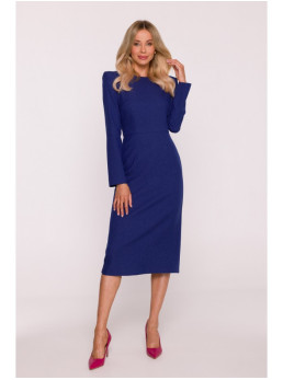 S412 Pieštuko silueto suknelė su dekoratyviniais pečiais - mėlyna