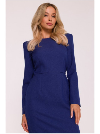 S412 Pieštuko silueto suknelė su dekoratyviniais pečiais - mėlyna