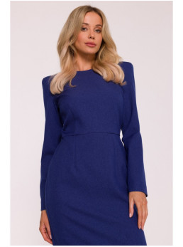 S412 Pieštuko silueto suknelė su dekoratyviniais pečiais - mėlyna