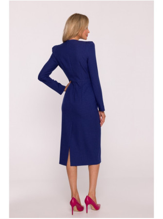 S412 Pieštuko silueto suknelė su dekoratyviniais pečiais - mėlyna