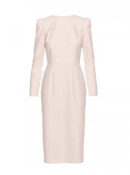 S412 Pieštuko silueto suknelė su dekoratyviniais pečiais - dramblio kaulo