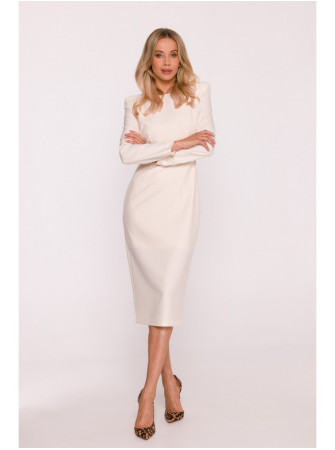 S412 Pieštuko silueto suknelė su dekoratyviniais pečiais - dramblio kaulo