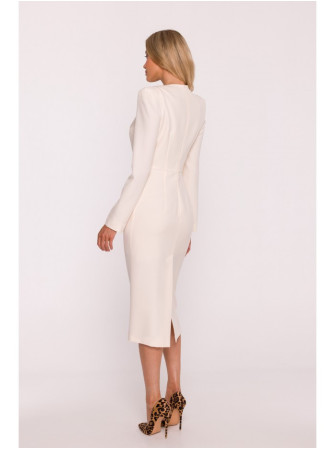 S412 Pieštuko silueto suknelė su dekoratyviniais pečiais - dramblio kaulo