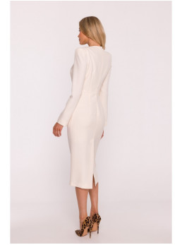 S412 Pieštuko silueto suknelė su dekoratyviniais pečiais - dramblio kaulo