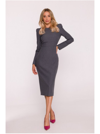 S412 Pieštuko silueto suknelė su dekoratyviniais pečiais - pilka