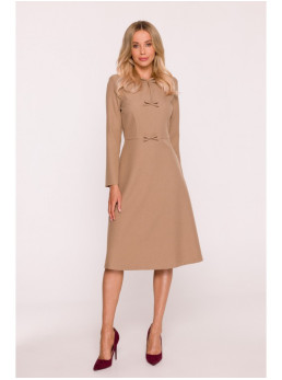 S413 Siaura suknelė su kaspinėliais - smėlio